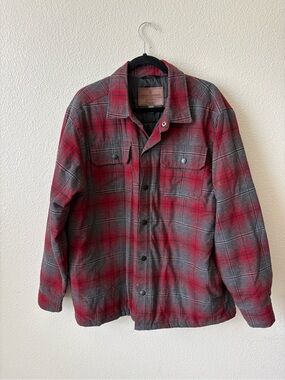 Men's Red & Gray Plaid Lightweight Shirt Jacket Size L